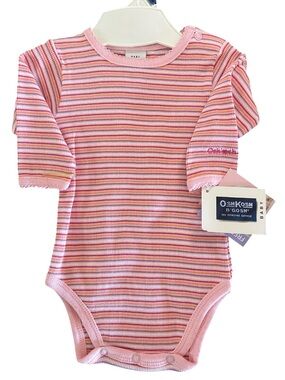 NWT Vintage OshKosh B'gosh Pink White Orange Striped Baby One-Piece Onesie 0-3